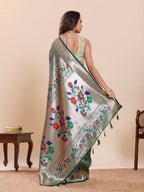 Dwija Fashion Green Wedding Wear Woven Lotus Motif Work Pure Soft Silk Saree With Unstitched Blouse | Grocsy