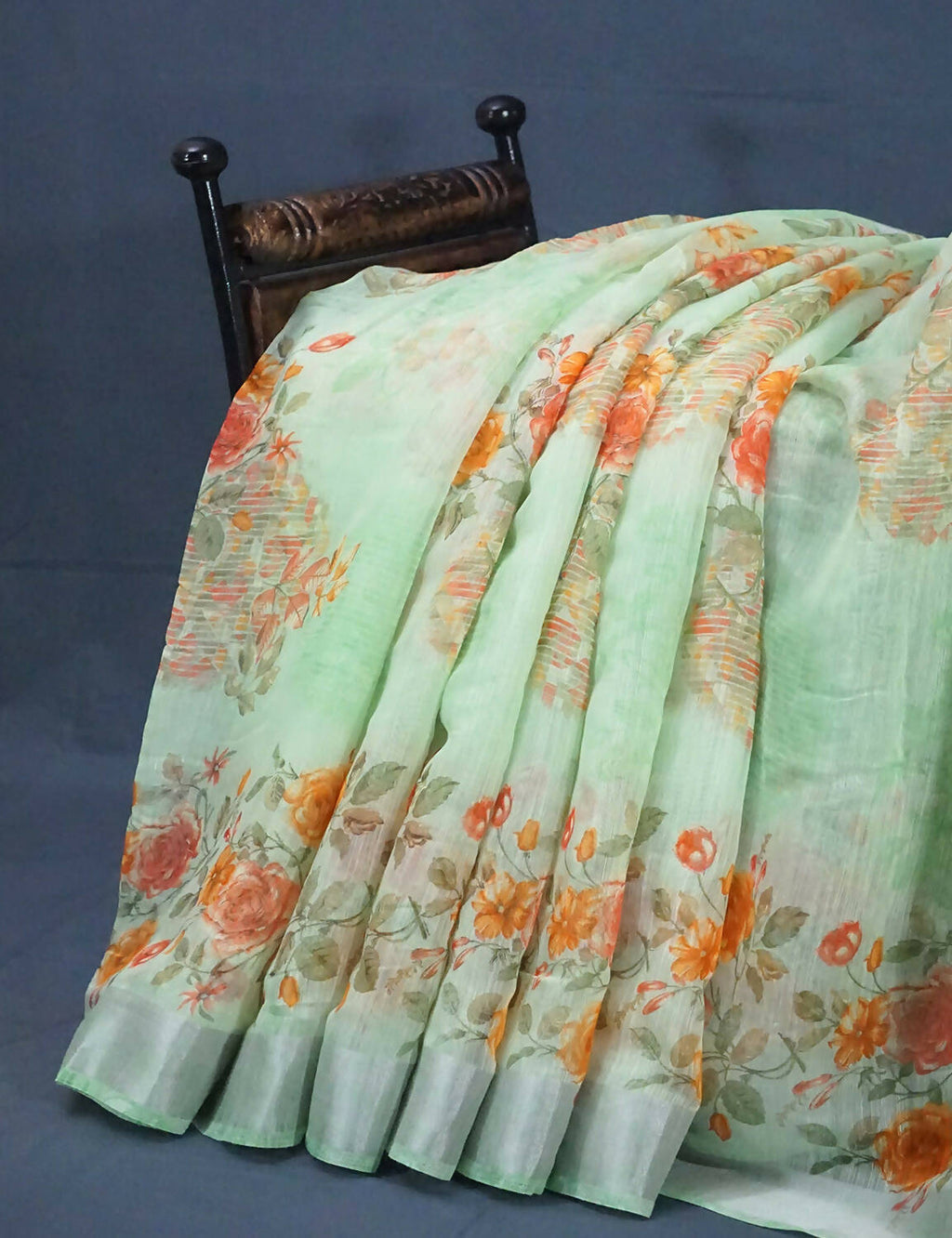 Shades Of Mint Green Floral Design Semi Chanderi Saree By Gayathri Reddy Designer Studio | Grocsy