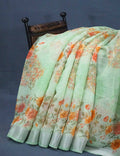 Shades Of Mint Green Floral Design Semi Chanderi Saree By Gayathri Reddy Designer Studio | Grocsy