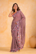 Vamsee Priya Lavender Georgette Silk Saree | Grocsy