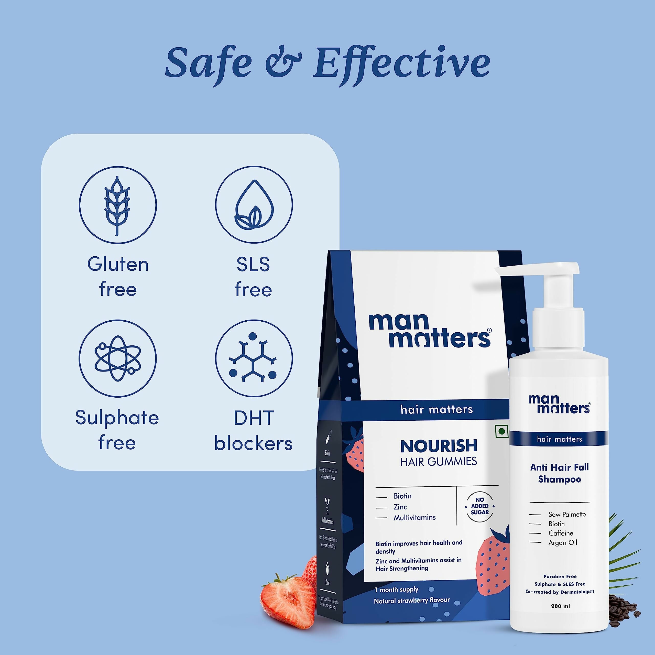 Man Matters Biotin Hair Gummies & Anti Hair Fall Shampoo Combo | Grocsy
