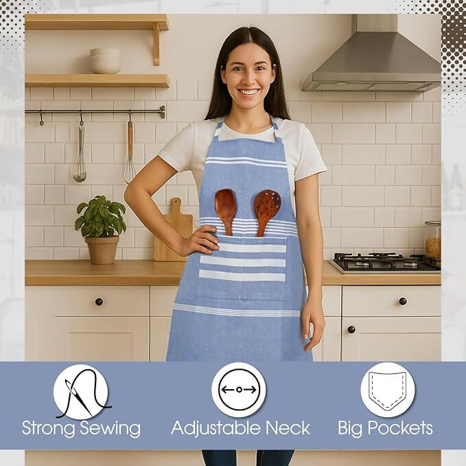 Varde Waterproof Chef Apron With 2 Pockets-Rock Blue & Light Mauve (Pack of 2) | Grocsy