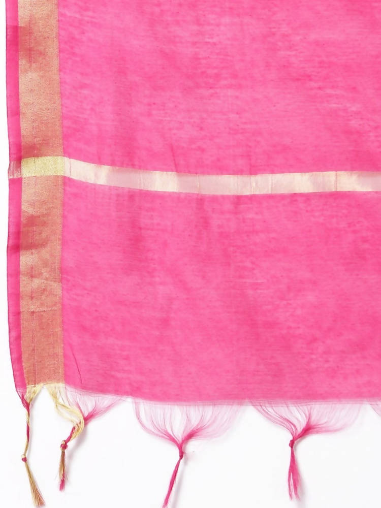 Myshka Pink Color Chanderi silk Printed Kurta With Pant Dupatta Set | Grocsy
