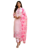 The52 Women's Beautiful Chanderi Fabric Printed Work Straight Kurta Pant and Dupatta Set | Grocsy