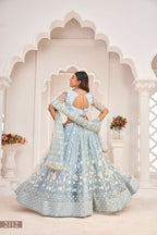 Eilara Women'S Sky Blue Butterfly Net Embroidered Thread Work Festivals Lehenga Choli | Grocsy