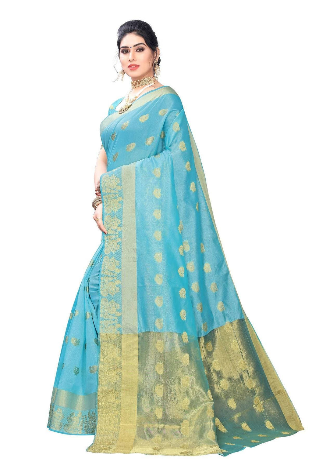 Vamika Banarasi Jacquard Weaving Sky Blue Saree | Grocsy