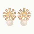 Nuyug 22K Gold-Plated Pearl Drop Zircon Floral Shaped Mini Stud Earrings | Grocsy