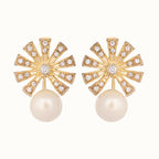 Nuyug 22K Gold-Plated Pearl Drop Zircon Floral Shaped Mini Stud Earrings | Grocsy