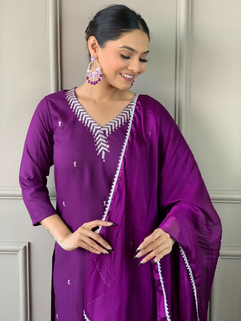 Partywear Designer Ryon Slub White Stitched Suit With Dupatta - Tanisha | Grocsy