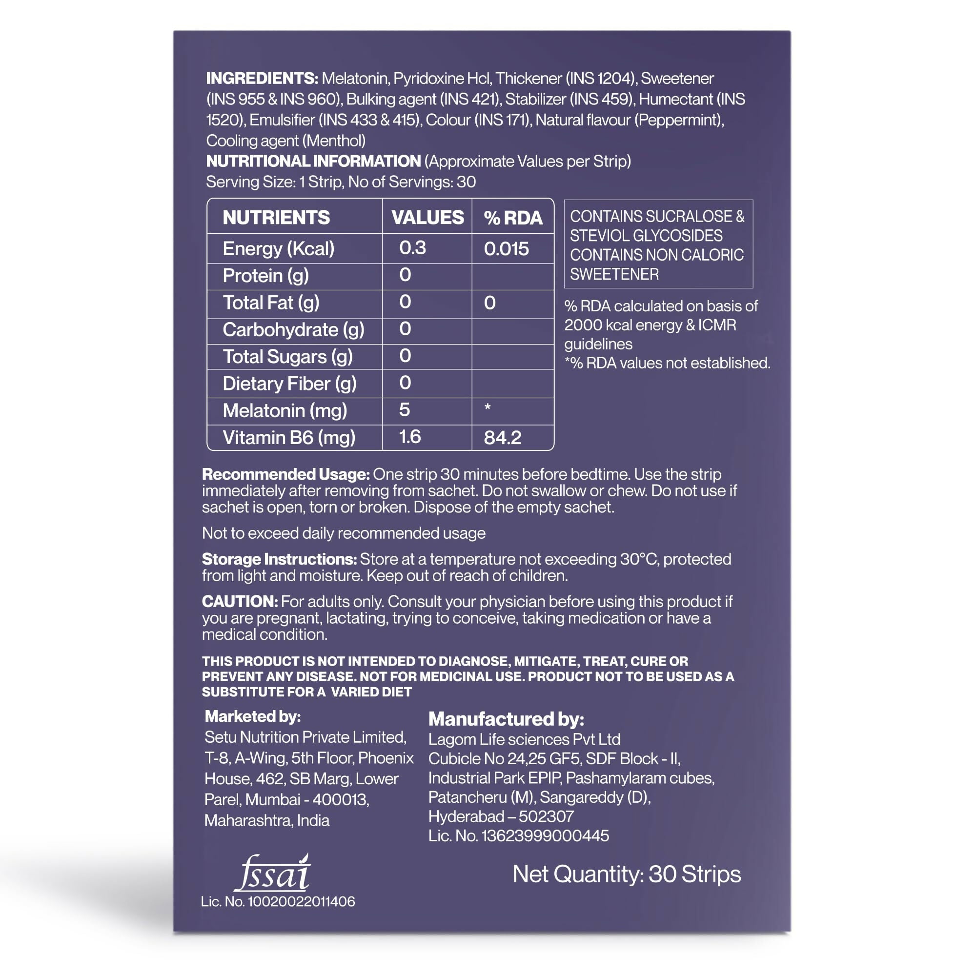 Setu Sleep Restore Plant Based Melatonin - Tasty Mint Flavor | Grocsy