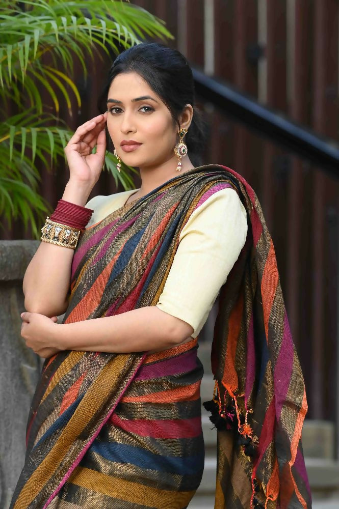 Beatitude Multicolor Tissue Silk Saree | Grocsy