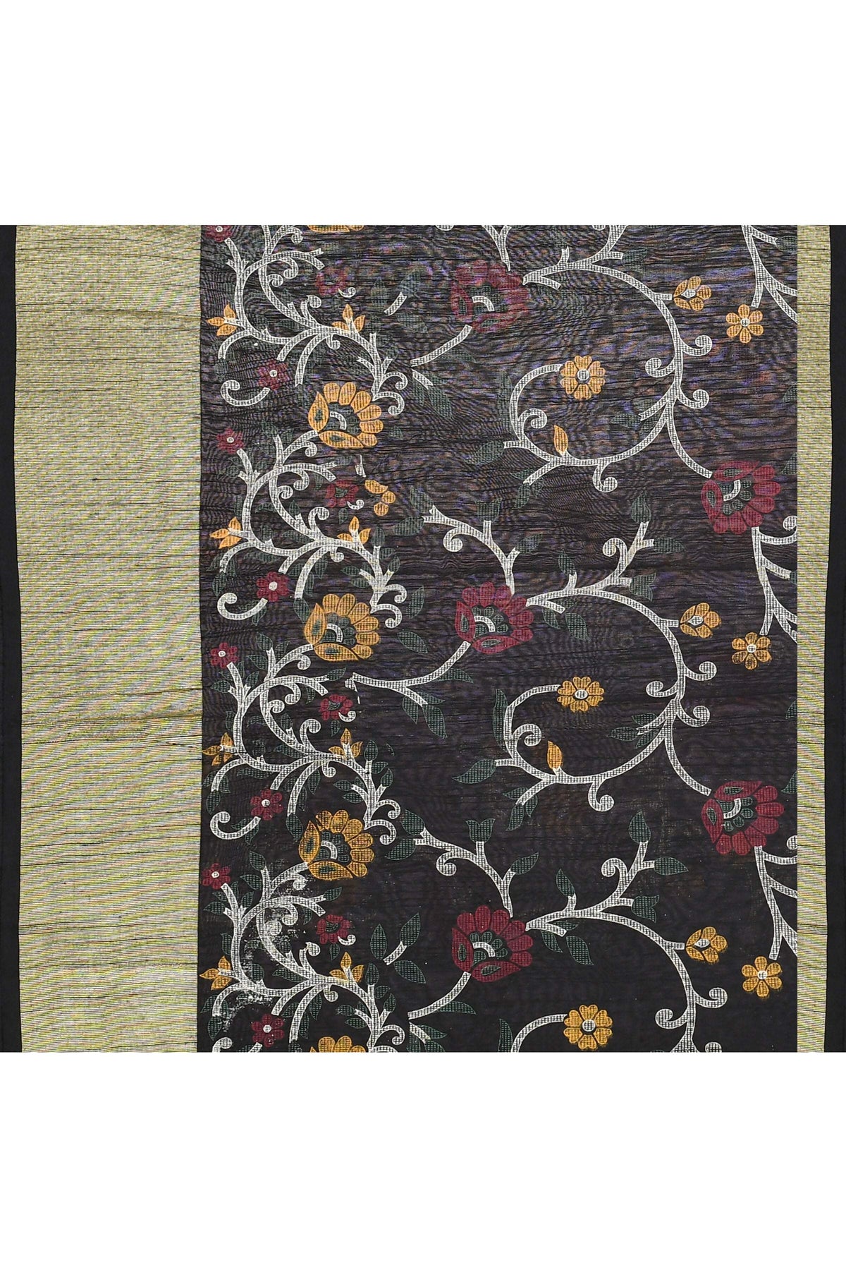 Piyari Fashion Women's Black Embellished Cotton Blend Printed Saree | Grocsy