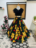 Dishitha Creation Floral Printed Stitched Lehenga & Crop Top - Black & Black | Grocsy