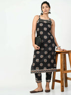 Myshka Women's Black Printed Kurta With Trouser | Grocsy