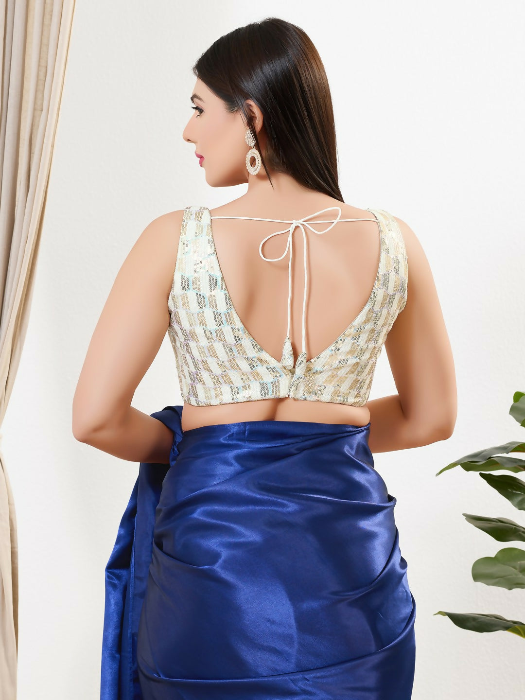 Joban Fashion Gold Sequins Padded Blouse With V Neck Sleeveless | Grocsy