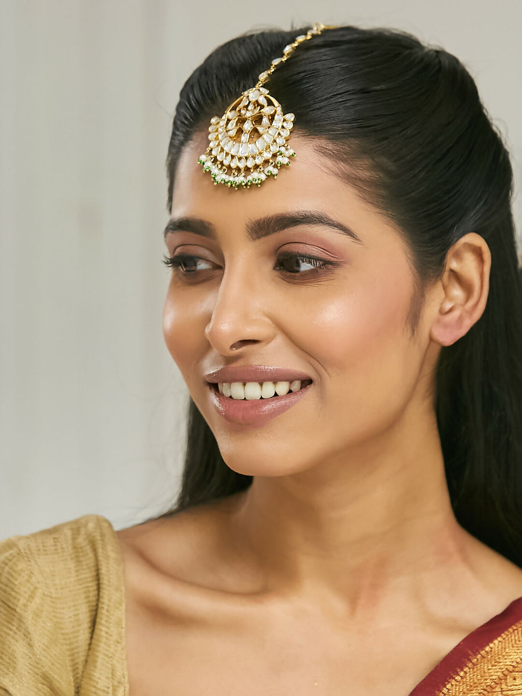 Nuyug 22K Gold-Plated Crystal & Pearl Studded Matha Patti | Grocsy