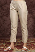 Juniper Women Sandgrey Poly Silk Solid Slim Fit Pant/Slim Pant | Grocsy
