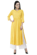Women's Yellow Thread Work Emb Kurti With Side Slits - G & A Apparels | Grocsy