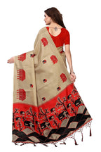 Vamika Traditional Chiku & Red Kalamkari With Jhalar Khadi Silk Saree | Grocsy