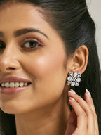 Nuyug 22K Gold-Plated Crystal & Zircon Stone Studded Floral Studs | Grocsy