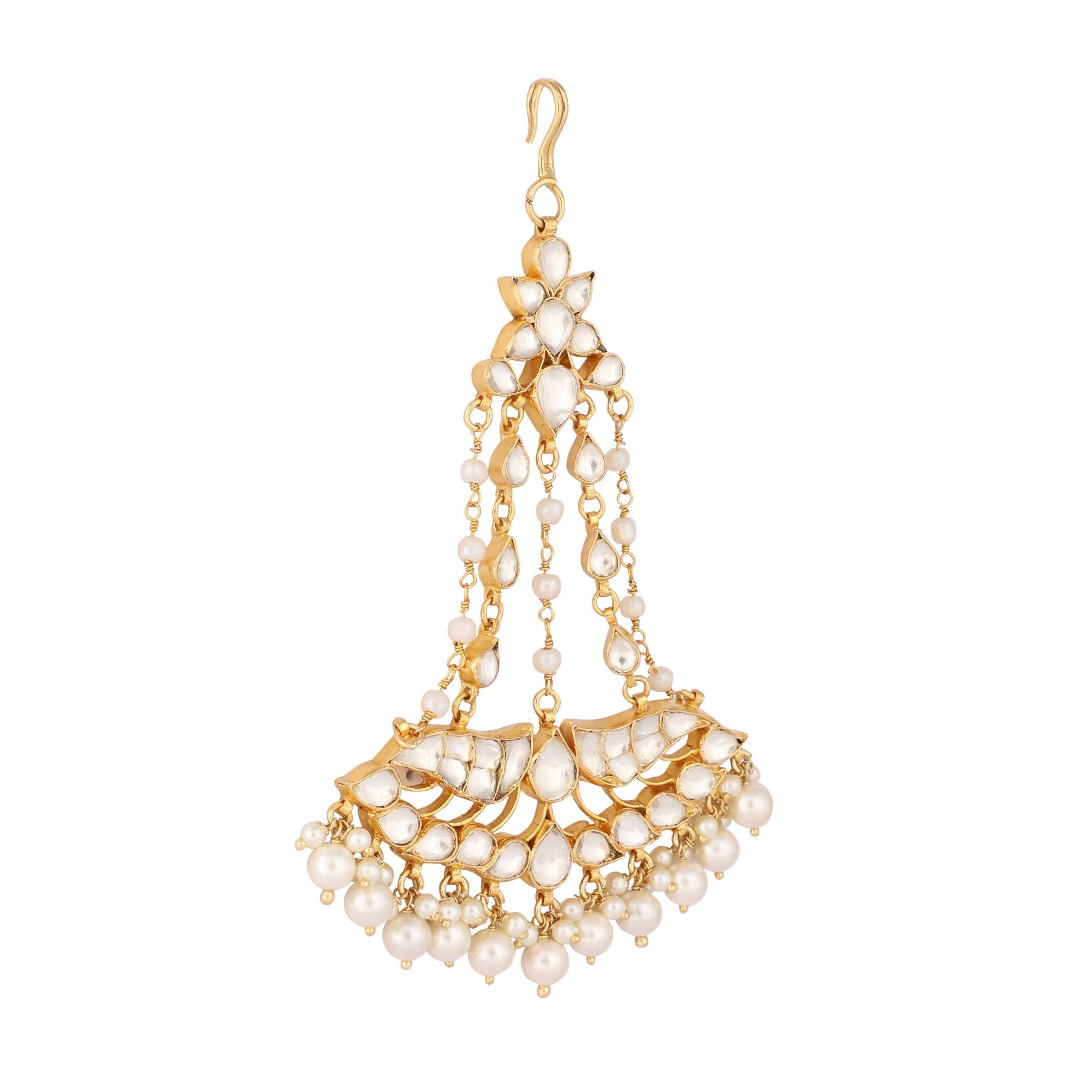 Nuyug 22K Gold-Plated Kundan & Pearl Studded Jhumar Paasa Head Jewellery | Grocsy