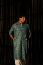 Cyan Blue Viscose Chikankari Embroidery Work Men's Kurta Set - Mahotsav | Grocsy