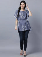 Myshka Stylish Dark Grey Silk Short Sleeve Women's Kaftan | Grocsy