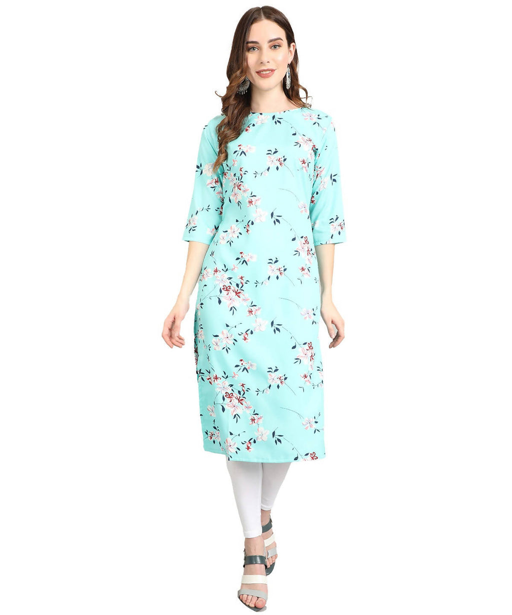 Vamika Sky Blue French Crepe Printed Party Wear/Casual Wear Kurti | Grocsy