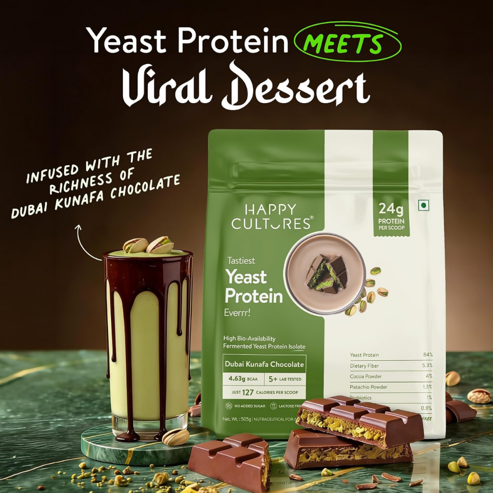 Happy Cultures 24g Protein Dubai Kunafa Chocolate Fermented Yeast Protein Isolate | Grocsy
