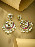 Nuyug 22K Gold-Plated Elegant Ruby & Kundan Stone Studded With Pearl Beaded Floral Chandbalis | Grocsy