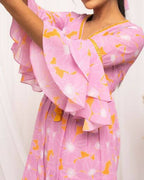 FIORRA Women's Light Pink Georgette Floral Printed Western Dress | Grocsy