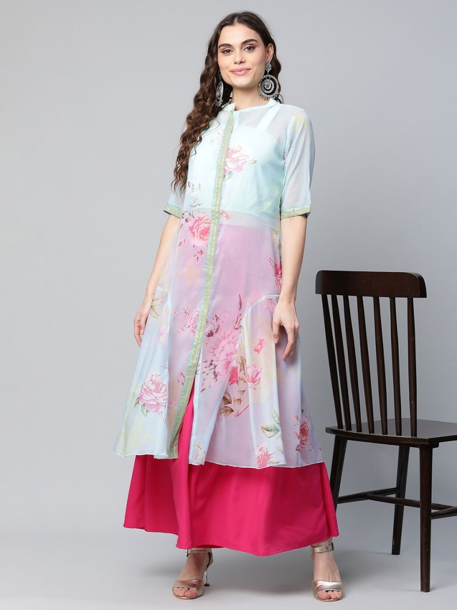 Ahalyaa Women Sea Green Floral Printed Top With Kurta | Grocsy