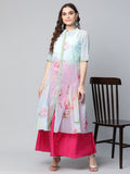 Ahalyaa Women Sea Green Floral Printed Top With Kurta | Grocsy
