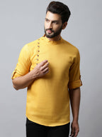 Even Apparels Yellow Color Pure Cotton Men's Kurta With Side Placket (MMS1130) | Grocsy