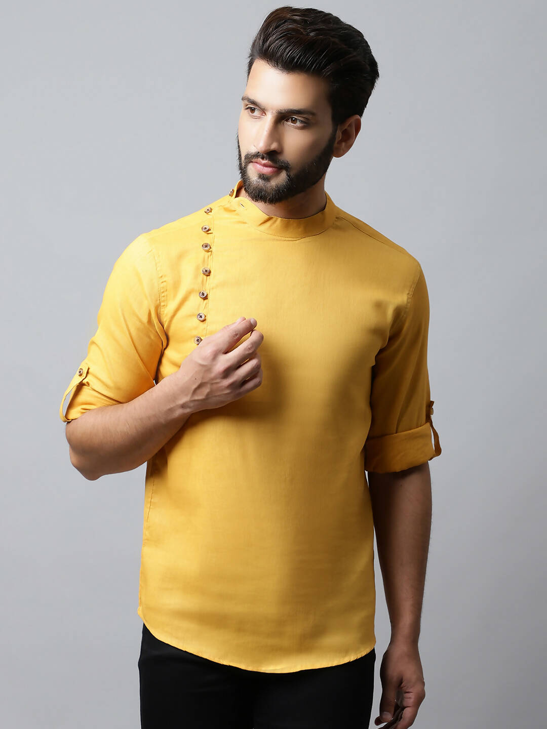 Even Apparels Yellow Color Pure Cotton Men's Kurta With Side Placket (MMS1130) | Grocsy