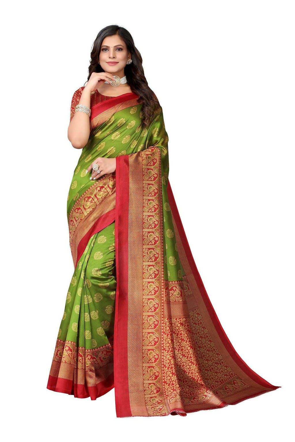 Vamika Green Printed Art Silk Saree | Grocsy