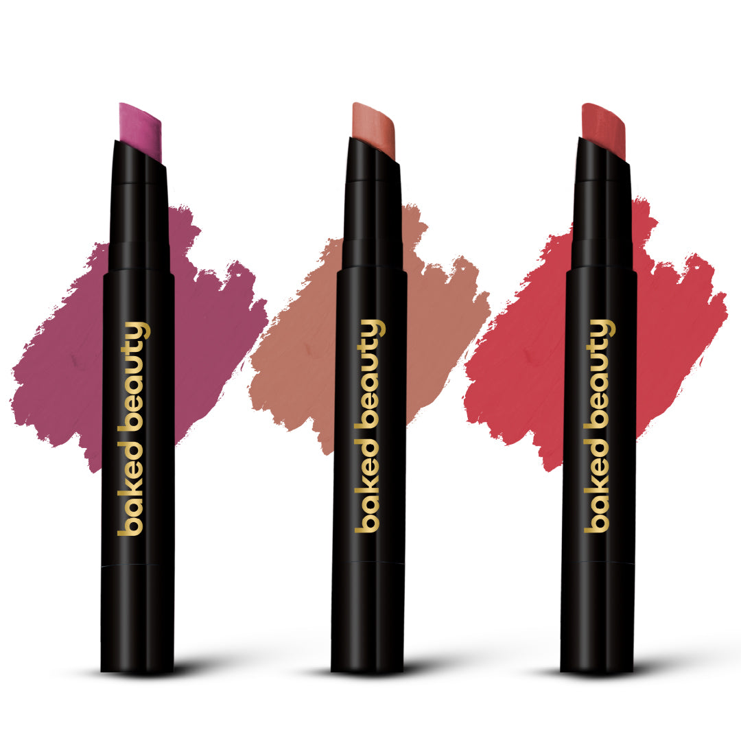 Baked Beauty My Crayon Forget Me Not Super Matte Lip Cream Lipsticks (Set of 3) | Grocsy