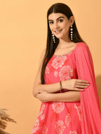 Myshka Women's Pink Festive Flared Anarkali Kurta With Dupatta sets | Grocsy
