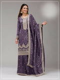 Anaita Dark Lavender Gold Crush Stitched Suit with Embroidery & Sequins | Grocsy