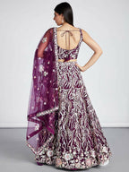 House of Panchhi Burgundy Net Sequins And Thread Embroidery Lehenga Choli & Dupatta | Grocsy