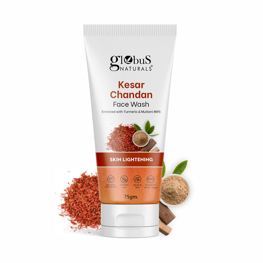 Globus Naturals Kesar Chandan Skin Lightening & Tan Removal Face wash, Suitable For All Skin Types | Grocsy