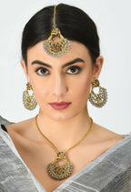 Mominos Fashion Johar Kamal Gold-Polished Brass Finish Long Necklace For Women (Golden/Grey) | Grocsy