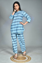 Morchari Digital Print Semi Muslin Co-Ord Set Top & Trouser-Multicolor | Grocsy