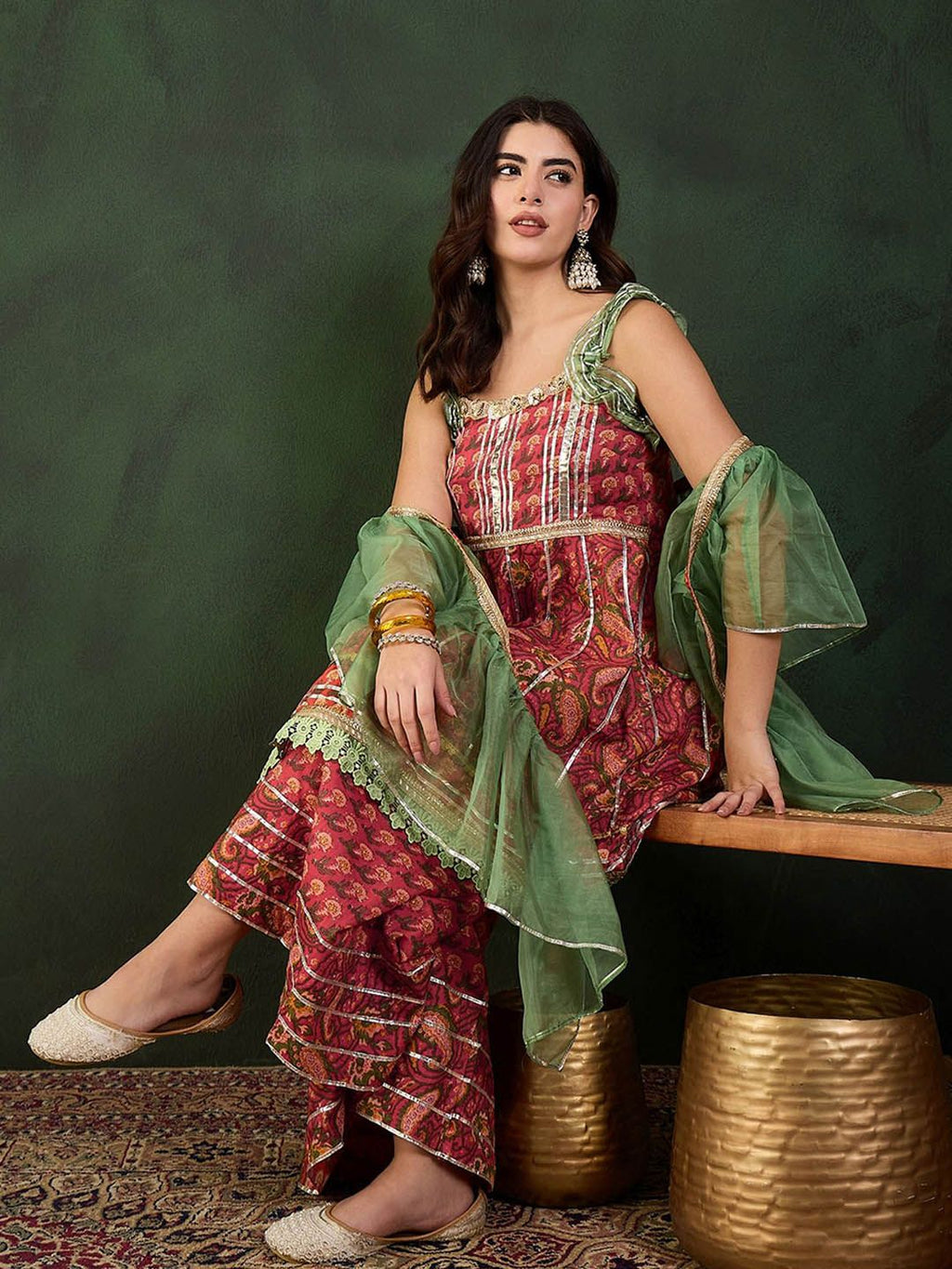 Sangria Printed Pure Cotton Kurta & Sharara With Dupatta | Grocsy
