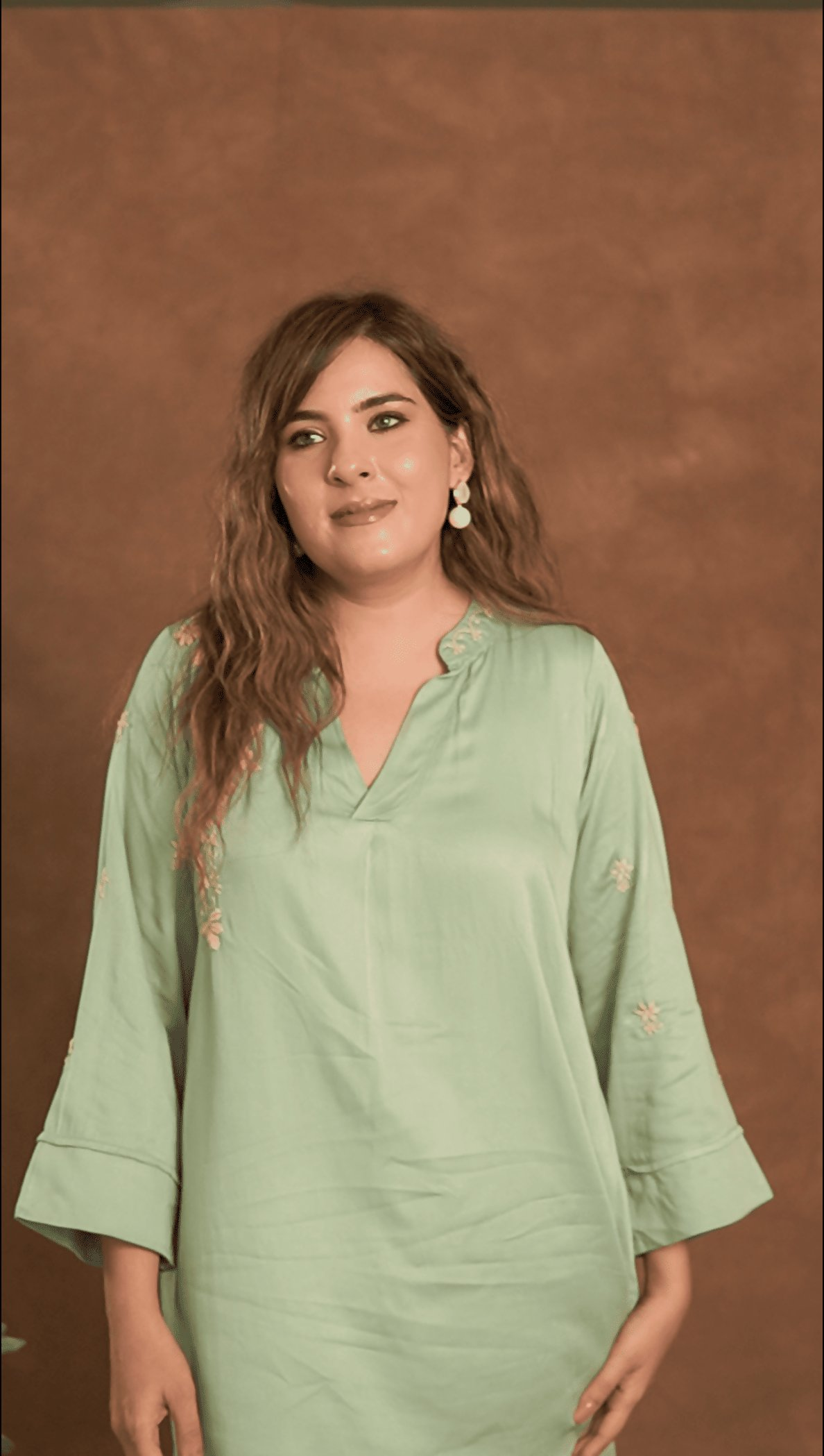 Gharana India Jashn Premium Women's Chikankari Embroidered Twilight Silk Co-ord Set - Sage Green | Grocsy