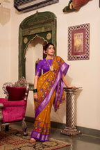 Vastranavya Mustard Poly Cotton Kalamkari Printed Saree with Unstitched Blouse | Grocsy