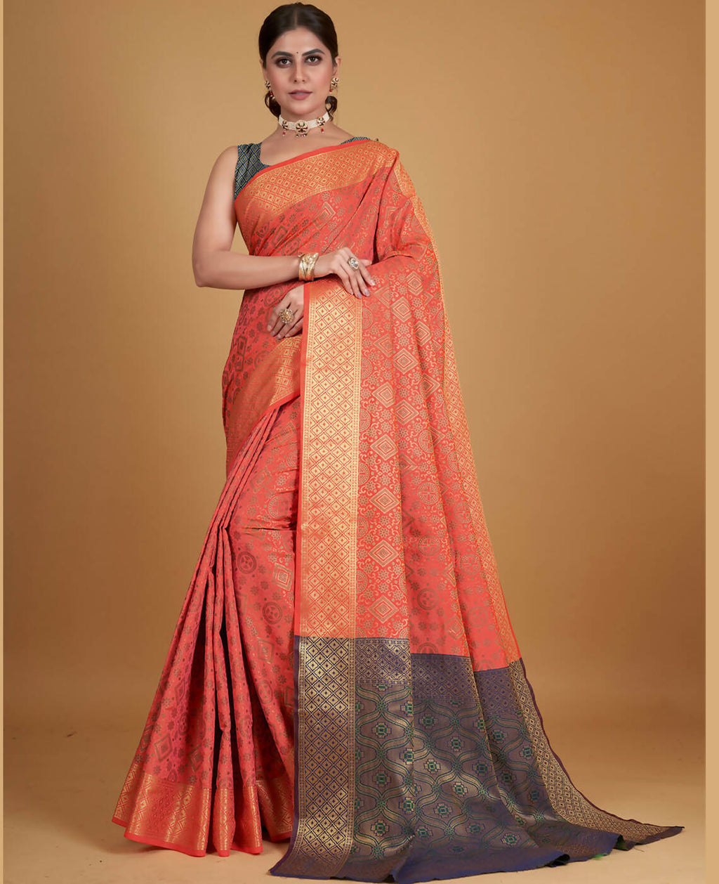 Peach Silk Woven Design Saree With Unstitched Blouse Piece - Akshita | Grocsy