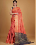 Peach Silk Woven Design Saree With Unstitched Blouse Piece - Akshita | Grocsy