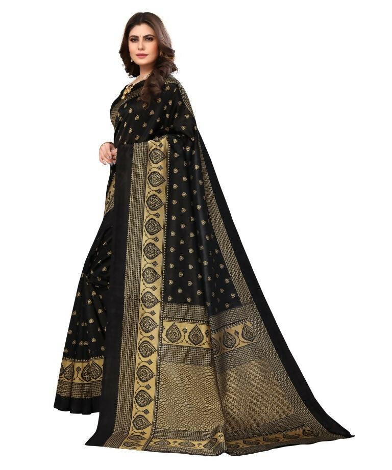 Vamika Black Printed Art Silk Saree | Grocsy