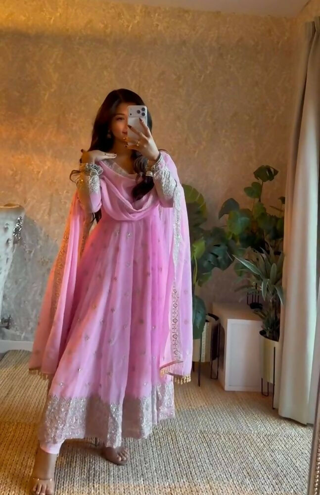 Teeya Creation New Latest Trendy Elegant Pink Festive Anarkali Suit for Women | Grocsy